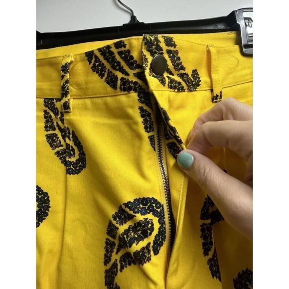 Noah NWT Floral Paisley Pleated Chino Pants Trousers Yellow SIZE 32 Mens - Picture 4 of 10